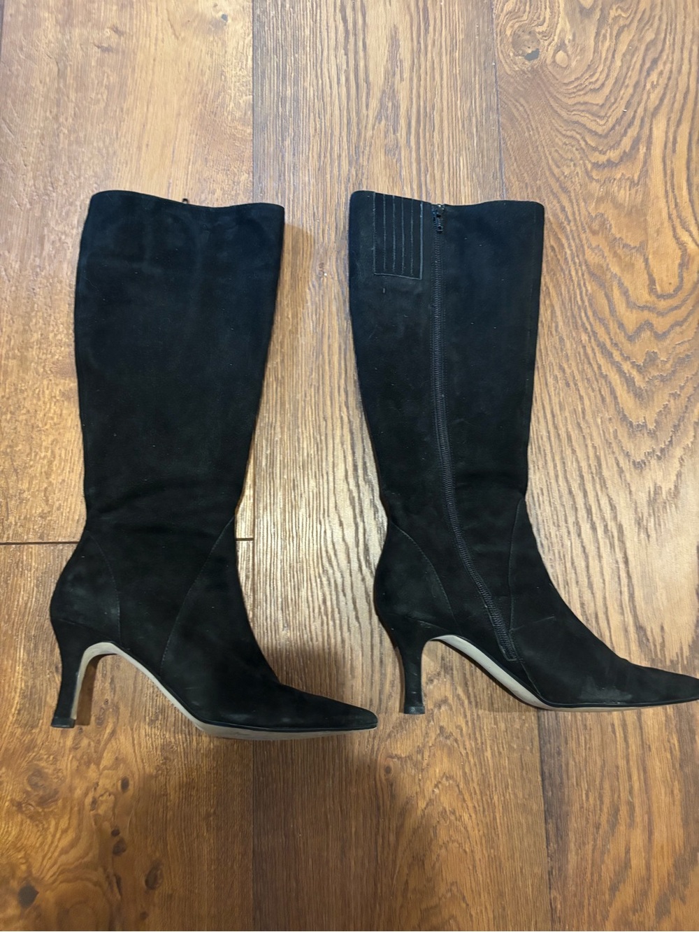 Black Suede Pointed Toe Heeled Boots